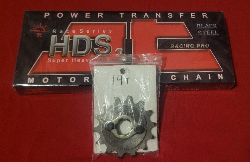 14T Front Sprocket and Chain Combo For: Xpro X24 / Xpro Roadster 250 / Vitacci GTX 250 / Vitacci Titan 250/ Venom Superbike / Venom X22r Max / Boom Bd250 / Italica Krypto