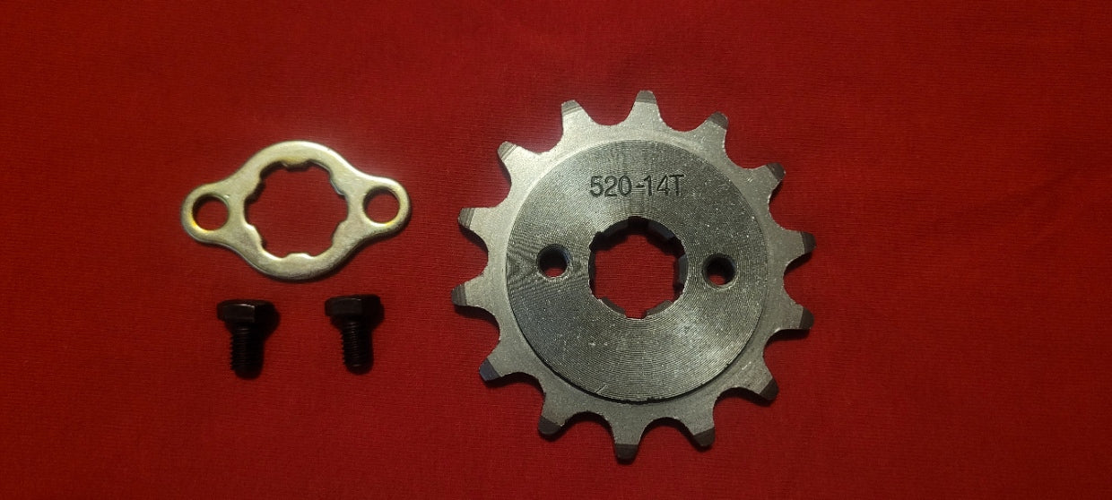 14T Front Sprocket For: Xpro X24 / Xpro Roadster 250 / Vitacci GTX 250 / Vitacci Titan 250 / Vitacci XMT 250 / Venom Superbike / Venom X22r Max / Boom Bd250 / Italica Krypto