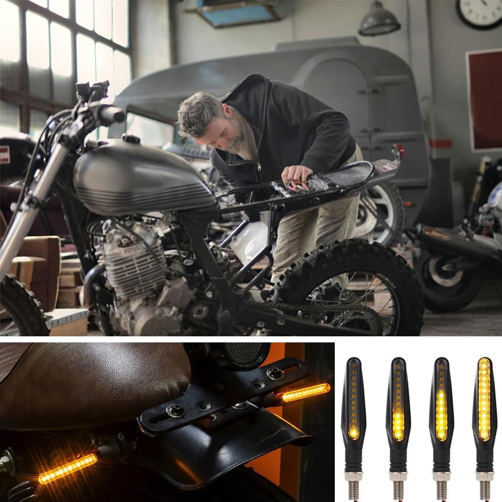 * 4 Pcs Motorcycle LED Turn Signals, Front + Rear Amber Flowing Sequential For : Xpro X24 / Xpro Roadster 250 / Vitacci GTX 250 / Vitacci Titan 250 / Vitacci XMT 250 / Venom Superbike / Venom X22r Max / Boom Bd250 / Italica Krypto