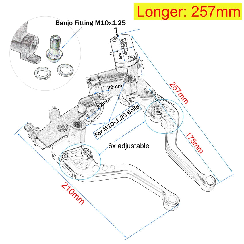 1 Pair 7/8"(22mm) Front Controls levers Set For: Xpro X24 / Xpro Roadster 250 / Vitacci GTX 250 / Vitacci Titan 250 / Vitacci XMT 250 / Venom Superbike / Venom X22r Max / Boom Bd250 / Italica Krypto