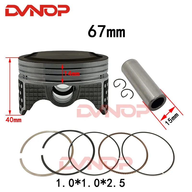 67mm Piston Big Bore KIt For: Xpro X24 / Xpro Roadster 250 / Vitacci GTX 250 / Vitacci Titan 250 / Vitacci XMT 250 / Venom Superbike / Venom X22r Max / Boom Bd250 / Italica Krypto