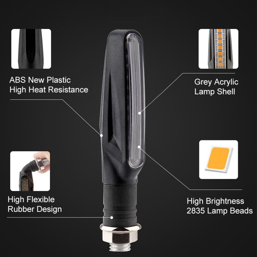 * 4 Pcs Motorcycle LED Turn Signals, Front + Rear Amber Flowing Sequential For : Xpro X24 / Xpro Roadster 250 / Vitacci GTX 250 / Vitacci Titan 250 / Vitacci XMT 250 / Venom Superbike / Venom X22r Max / Boom Bd250 / Italica Krypto