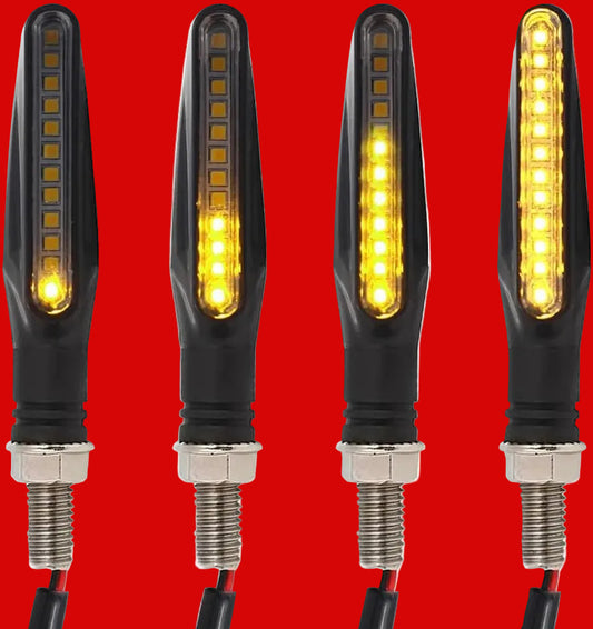 * 4 Pcs Motorcycle LED Turn Signals, Front + Rear Amber Flowing Sequential For : Xpro X24 / Xpro Roadster 250 / Vitacci GTX 250 / Vitacci Titan 250 / Vitacci XMT 250 / Venom Superbike / Venom X22r Max / Boom Bd250 / Italica Krypto