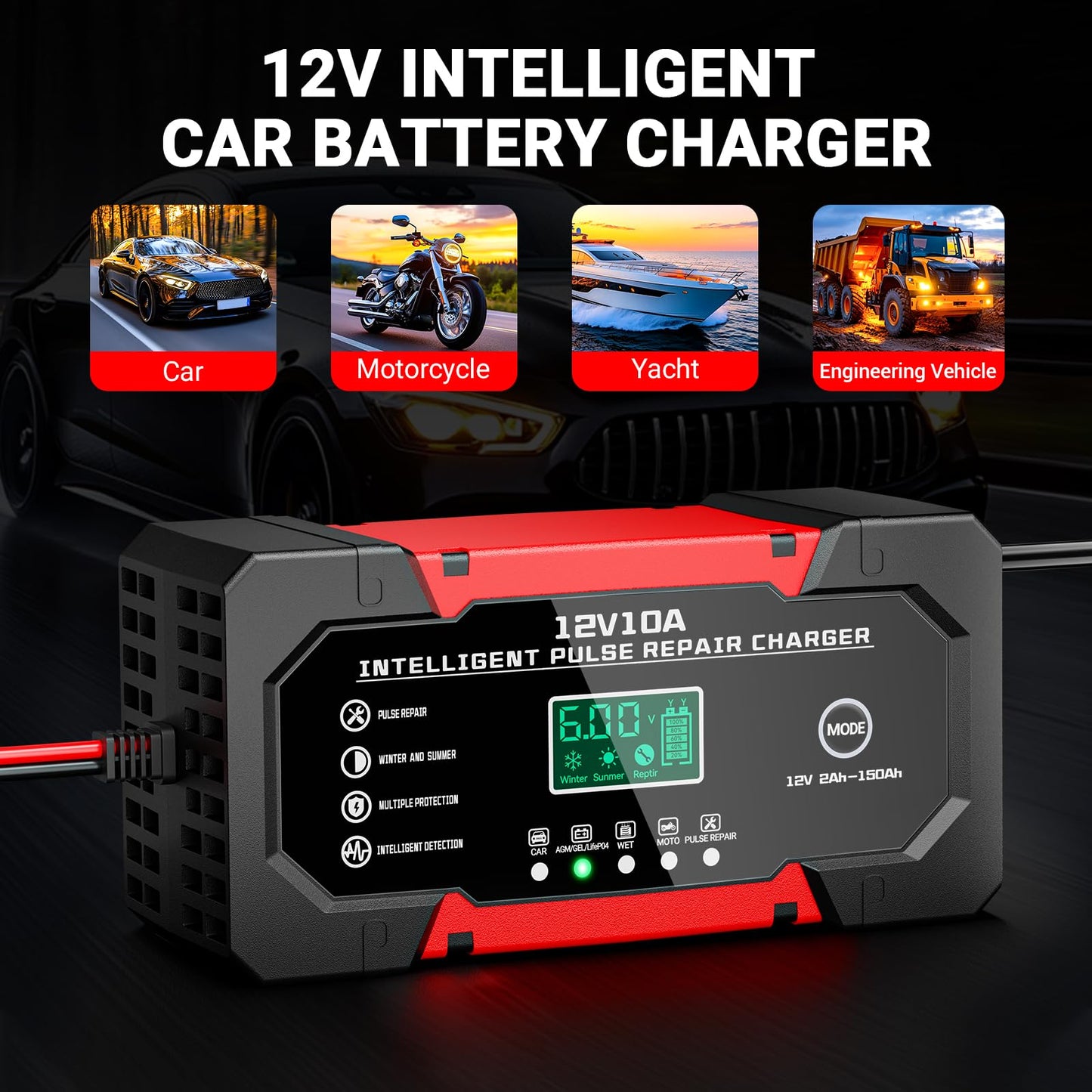 * Battery Charger 10A 12V Fully Automatic Smart Battery Charger with LCD Display