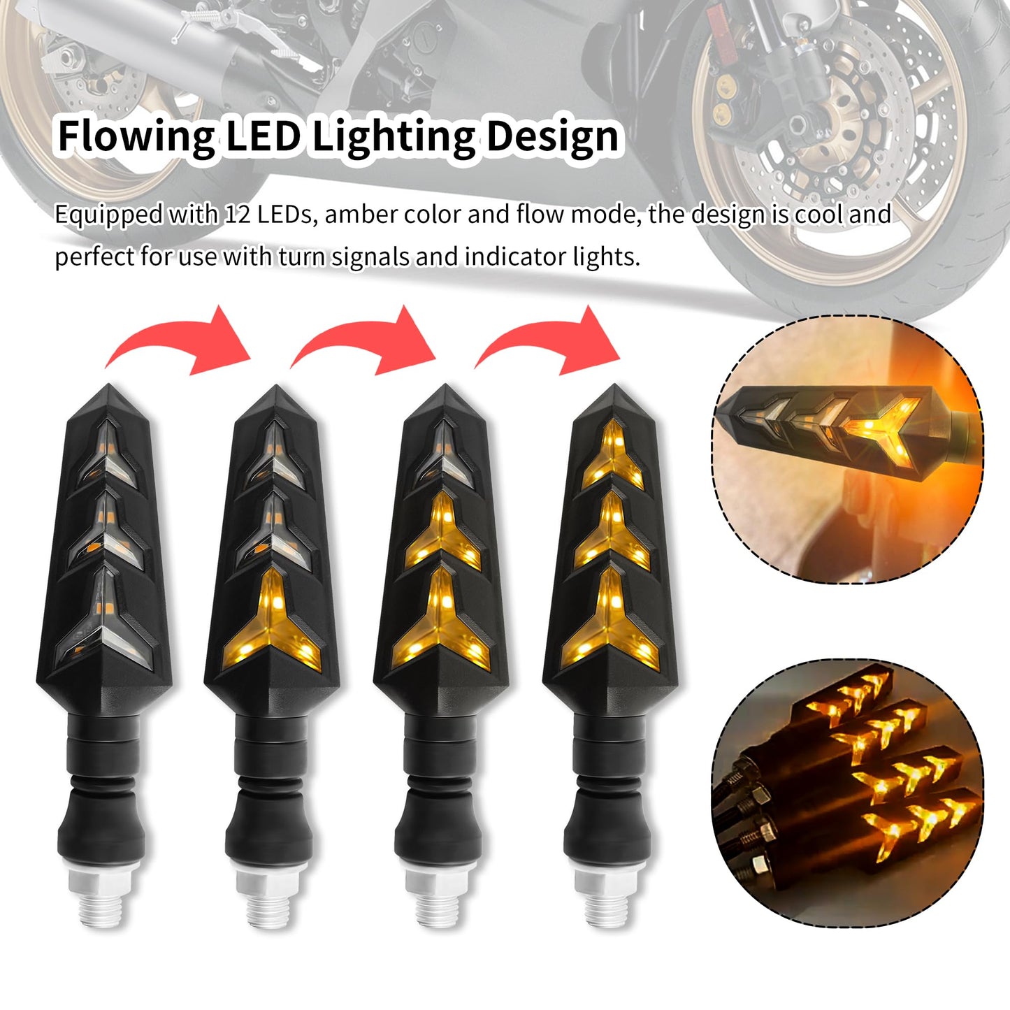 * 4 Pcs Turn Signals Flowing LED For: Xpro X24 / Xpro Roadster 250 / Vitacci GTX 250 / Vitacci Titan 250 / Vitacci XMT 250 / Venom Superbike / Venom X22r Max / Boom Bd250 / Italica Krypto