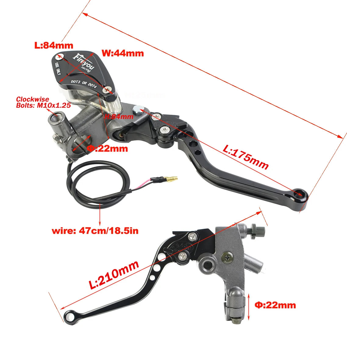1 Pair 7/8"(22mm) Front Levers Controls Set For: Xpro X24 / Xpro Roadster 250 / Vitacci GTX 250 / Vitacci Titan 250 / Vitacci XMT 250 / Venom Superbike / Venom X22r Max / Boom Bd250 / Italica Krypto