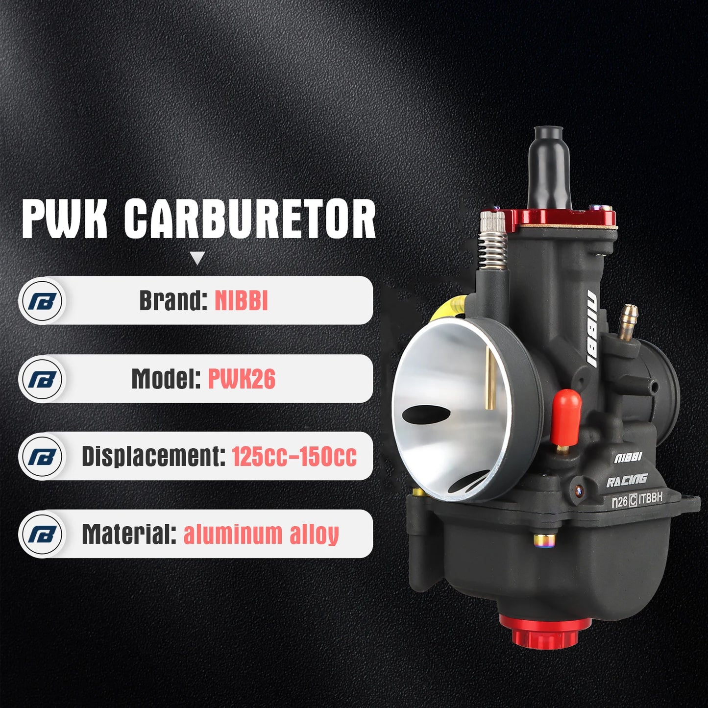 NIBBI PWK Racing Carburetor PWK24/26/28/30/32/34/36/38/40mm Carburetors With Power Jet  For : Vitacci Falcon / Venom X22 GT/ GY6-250cc