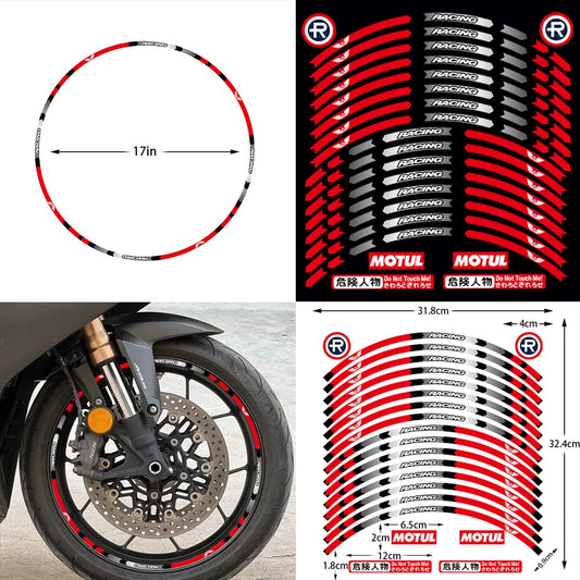 17" Universal Motorcycle Wheel Stickers Reflective Rim Tape Decals