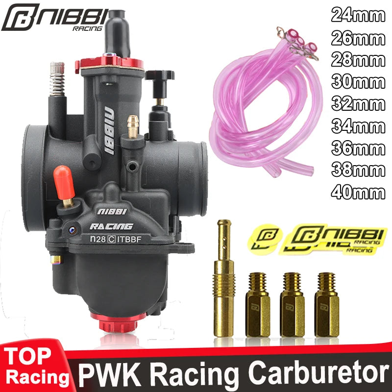 NIBBI PWK Racing Carburetor PWK24/26/28/30/32/34/36/38/40mm Carburetors With Power Jet  For : Vitacci Falcon / Venom X22 GT/ GY6-250cc