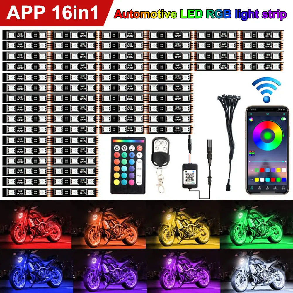 LED Strip Underbody Light Kit  Motorcycle Waterproof RGB Atmosphere Light APP/Remote Control