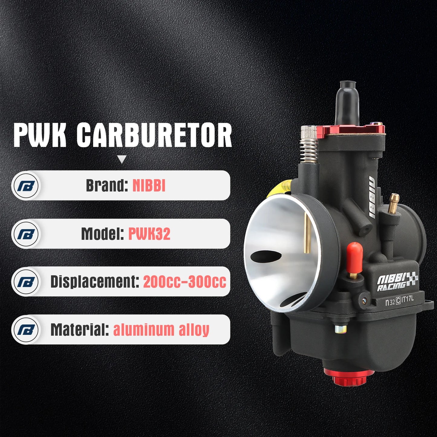 NIBBI PWK Racing Carburetor PWK24/26/28/30/32/34/36/38/40mm Carburetors With Power Jet  For : Vitacci Falcon / Venom X22 GT/ GY6-250cc