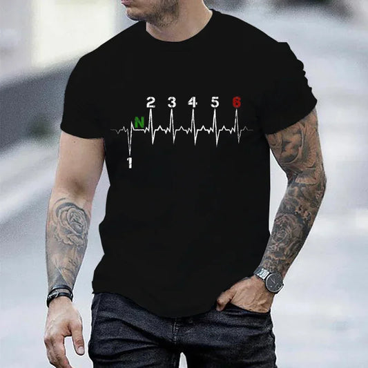 Motorcycle Gear Shift 1n23456 Heartbeat Ekg Pulse Print T Shirt