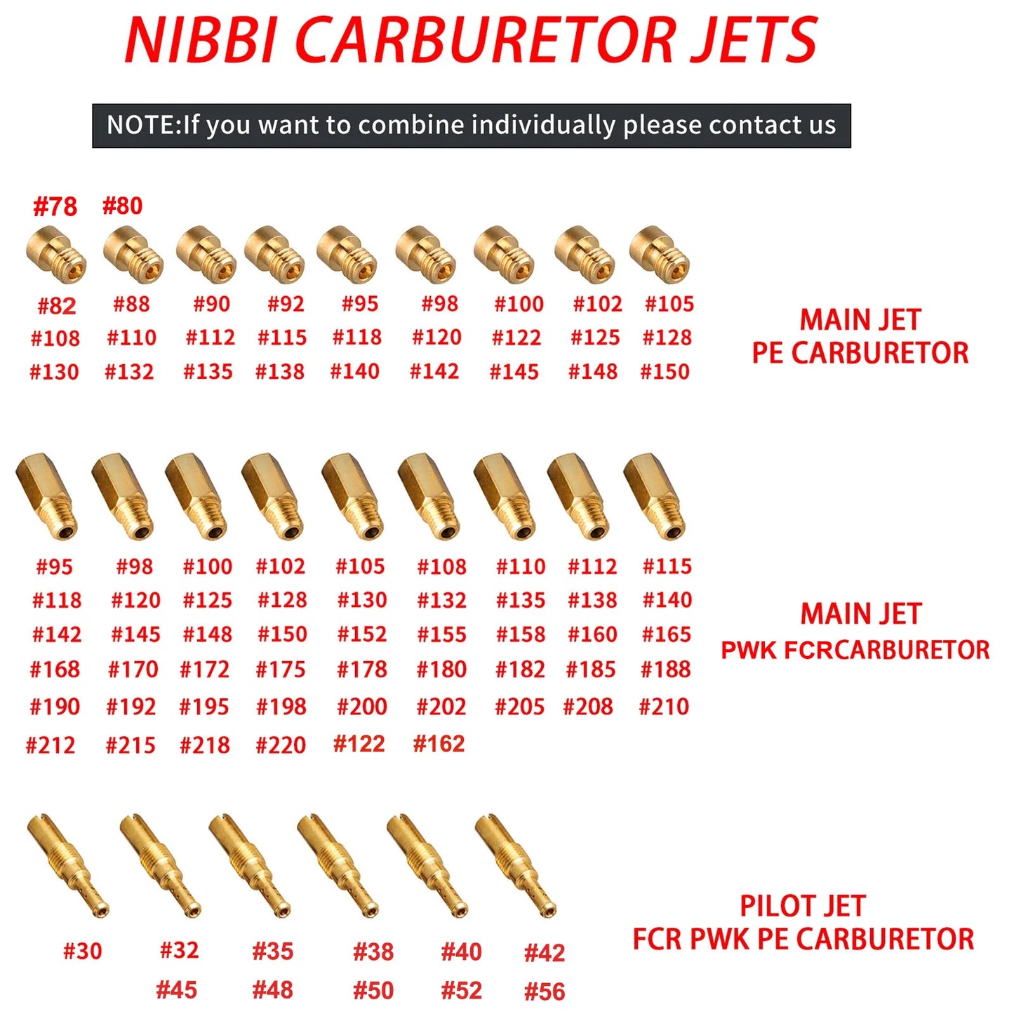 NIBBI Motorcycle Carburetor Jets PWK PE  Carb Set Injector Nozzle