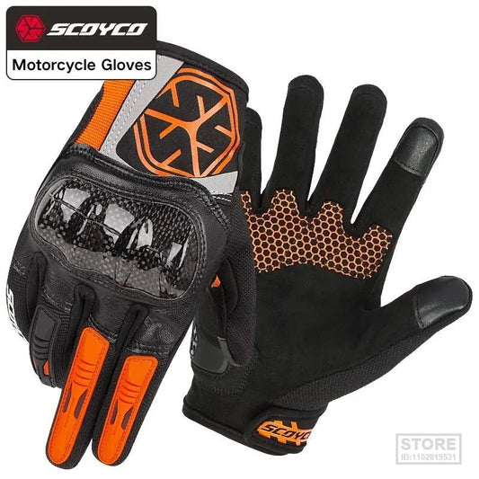 Scoyco Motorcycle Gloves Men Leather Carbon Fiber Knuckle Protector