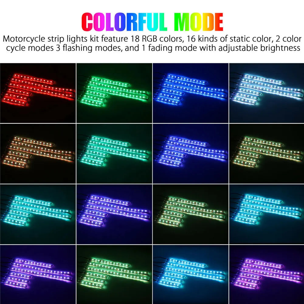 LED Strip Underbody Light Kit  Motorcycle Waterproof RGB Atmosphere Light APP/Remote Control