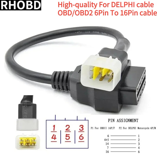 OBD2 Diagnostic Plug Adaptor Cable For DELPHI ECUs 6PIN   For: Xpro X24 / Xpro Roadster 250 / Vitacci GTX 250 / Vitacci Titan 250 / Vitacci XMT 250 / Venom Superbike / Venom X22r Max / Boom Bd250 / Italica Krypto