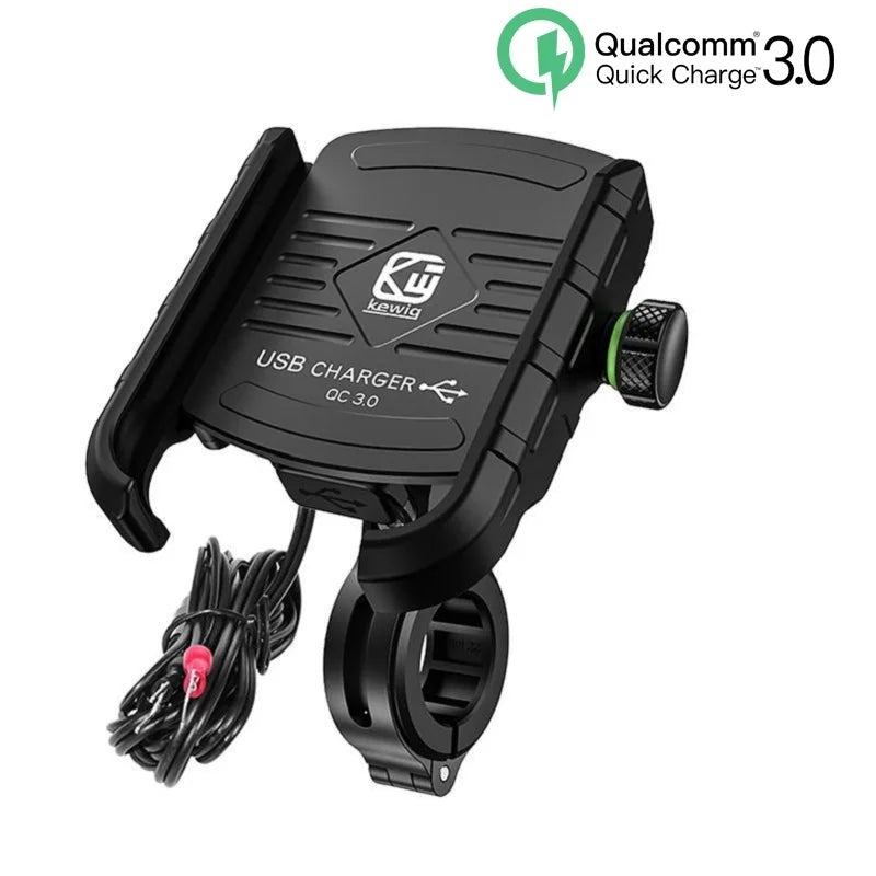 Motorcycle Mobile Phone Holder Stand Mount with Waterproof QC 3.0 USB Charger