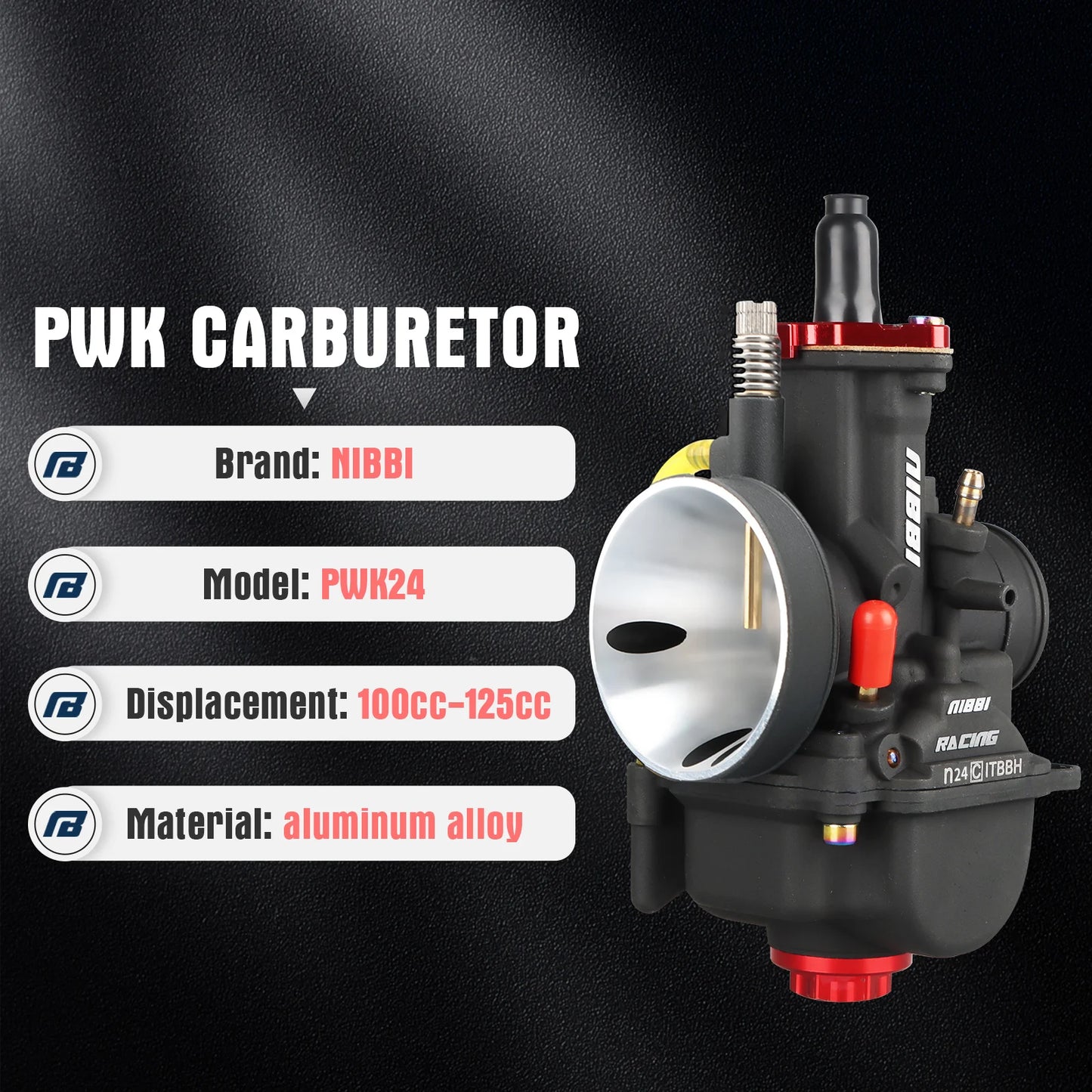 NIBBI PWK Racing Carburetor PWK24/26/28/30/32/34/36/38/40mm Carburetors With Power Jet  For : Vitacci Falcon / Venom X22 GT/ GY6-250cc