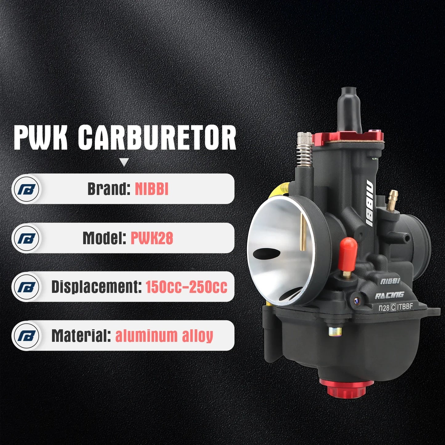 NIBBI PWK Racing Carburetor PWK24/26/28/30/32/34/36/38/40mm Carburetors With Power Jet  For : Vitacci Falcon / Venom X22 GT/ GY6-250cc