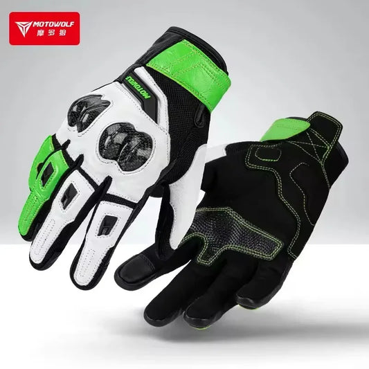 MOTOWOLF Racing Leather Gloves Carbon Fiber Protection Riding Gloves Summer Winter