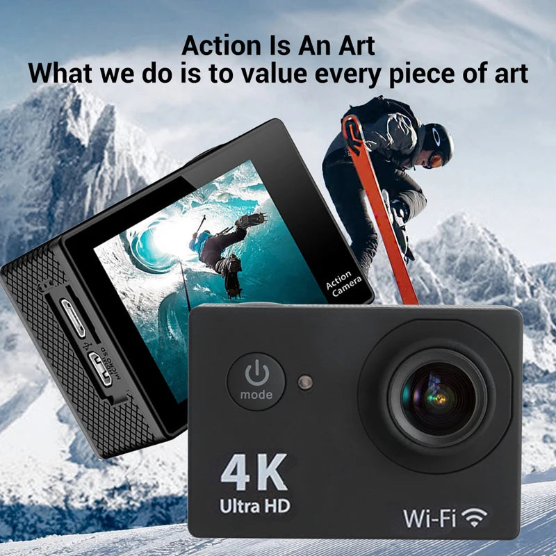 Mini Action Camera Ultra HD 4K / 60fps WiFi 2.0" 170D Waterproof Cam Helmet Video Recording