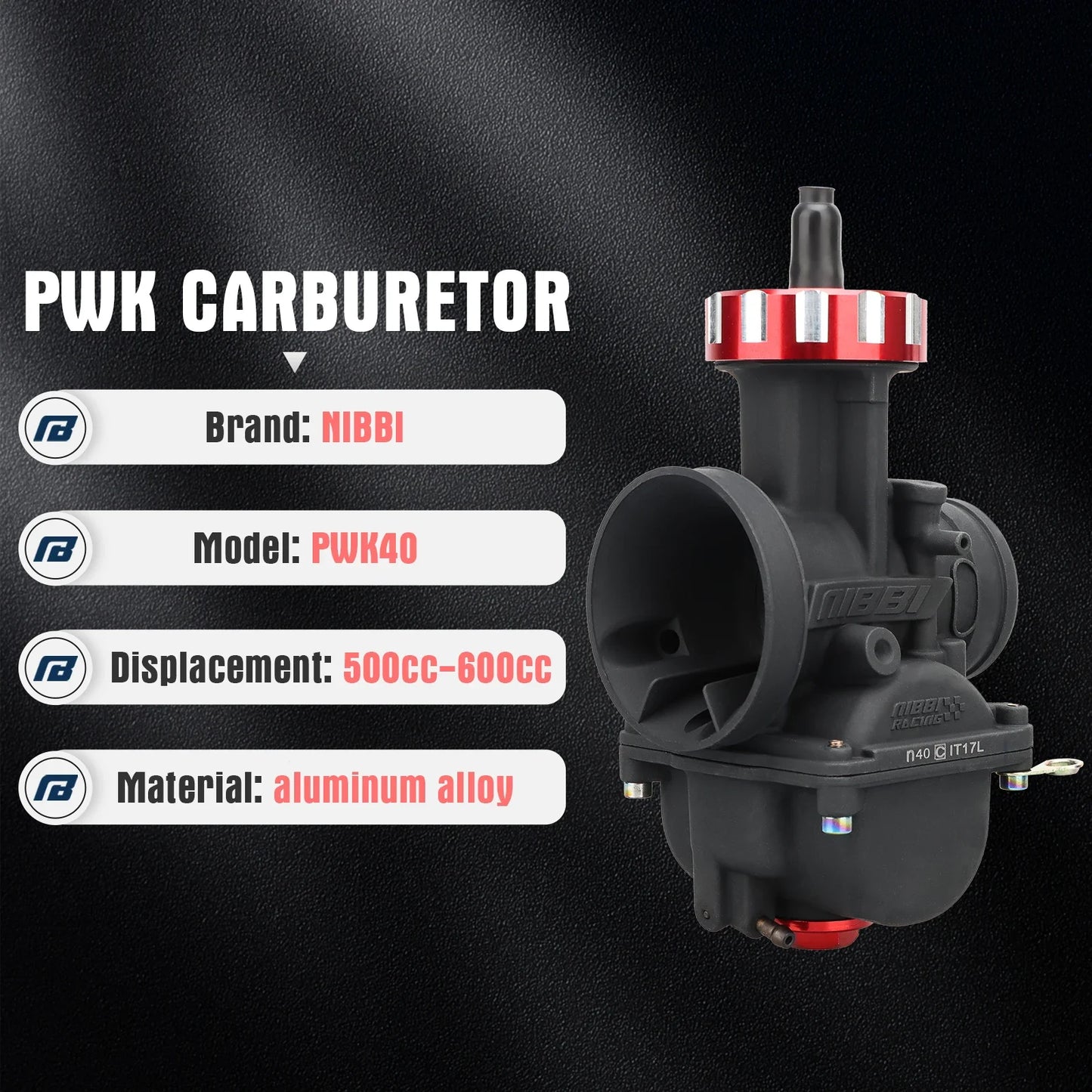 NIBBI PWK Racing Carburetor PWK24/26/28/30/32/34/36/38/40mm Carburetors With Power Jet  For : Vitacci Falcon / Venom X22 GT/ GY6-250cc