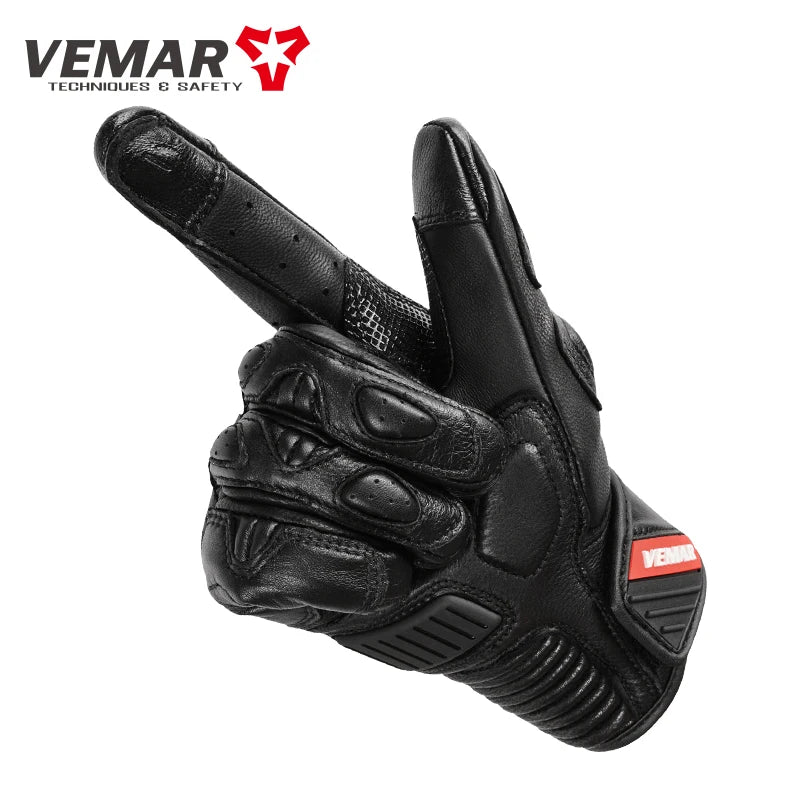 White Retro Real Leather Motorcycle Gloves Full Finger Breathable