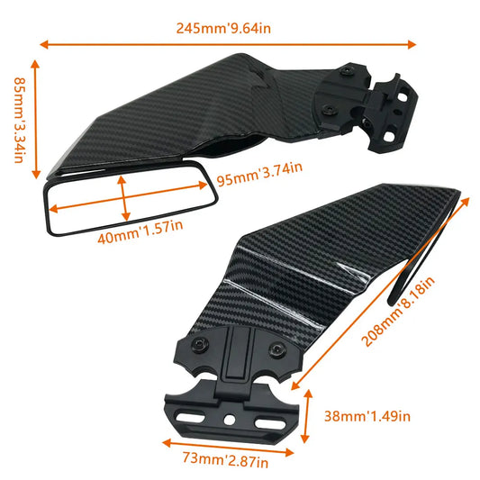 Carbon Fiber Winglet Mirrors For : Xpro X24 / Xpro Roadster 250 / Vitacci GTX 250 / Vitacci Titan 250 / Venom Superbike / Boom Bd250 / Italica Krypto