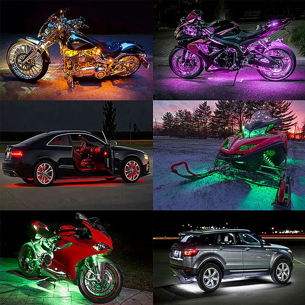 LED Strip Underbody Light Kit  Motorcycle Waterproof RGB Atmosphere Light APP/Remote Control