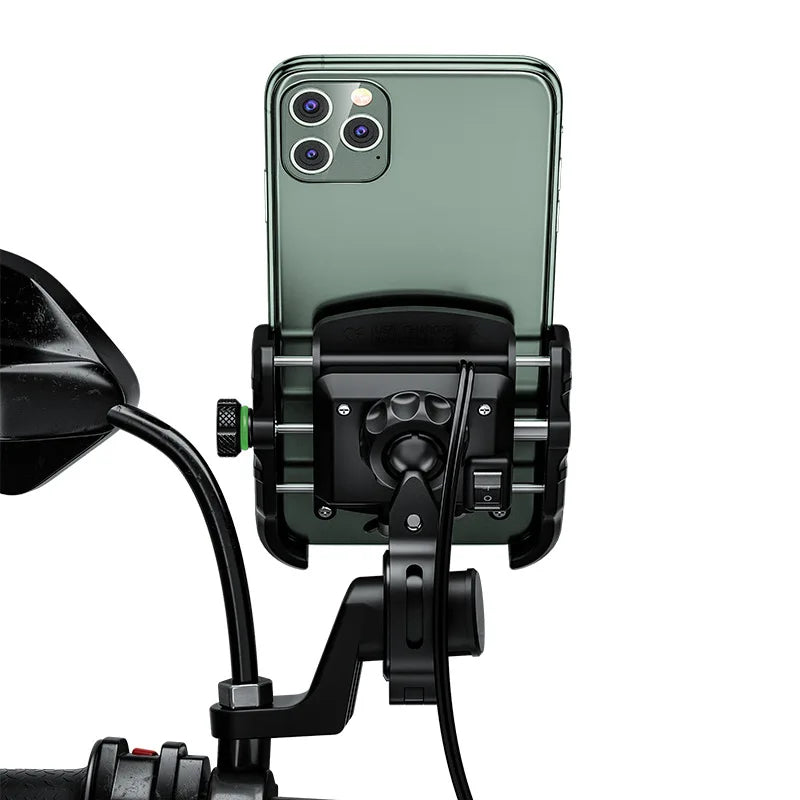 Motorcycle Mobile Phone Holder Stand Mount with Waterproof QC 3.0 USB Charger