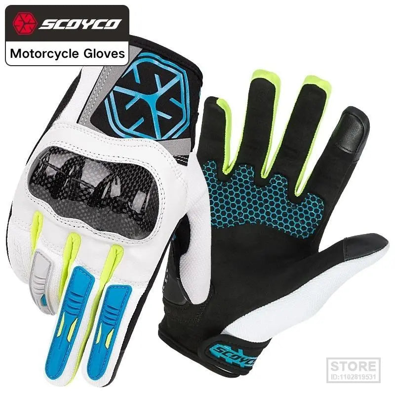 Scoyco Motorcycle Gloves Men Leather Carbon Fiber Knuckle Protector