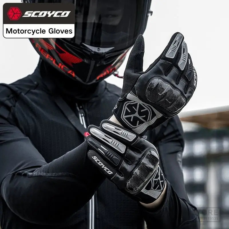 Scoyco Motorcycle Gloves Men Leather Carbon Fiber Knuckle Protector