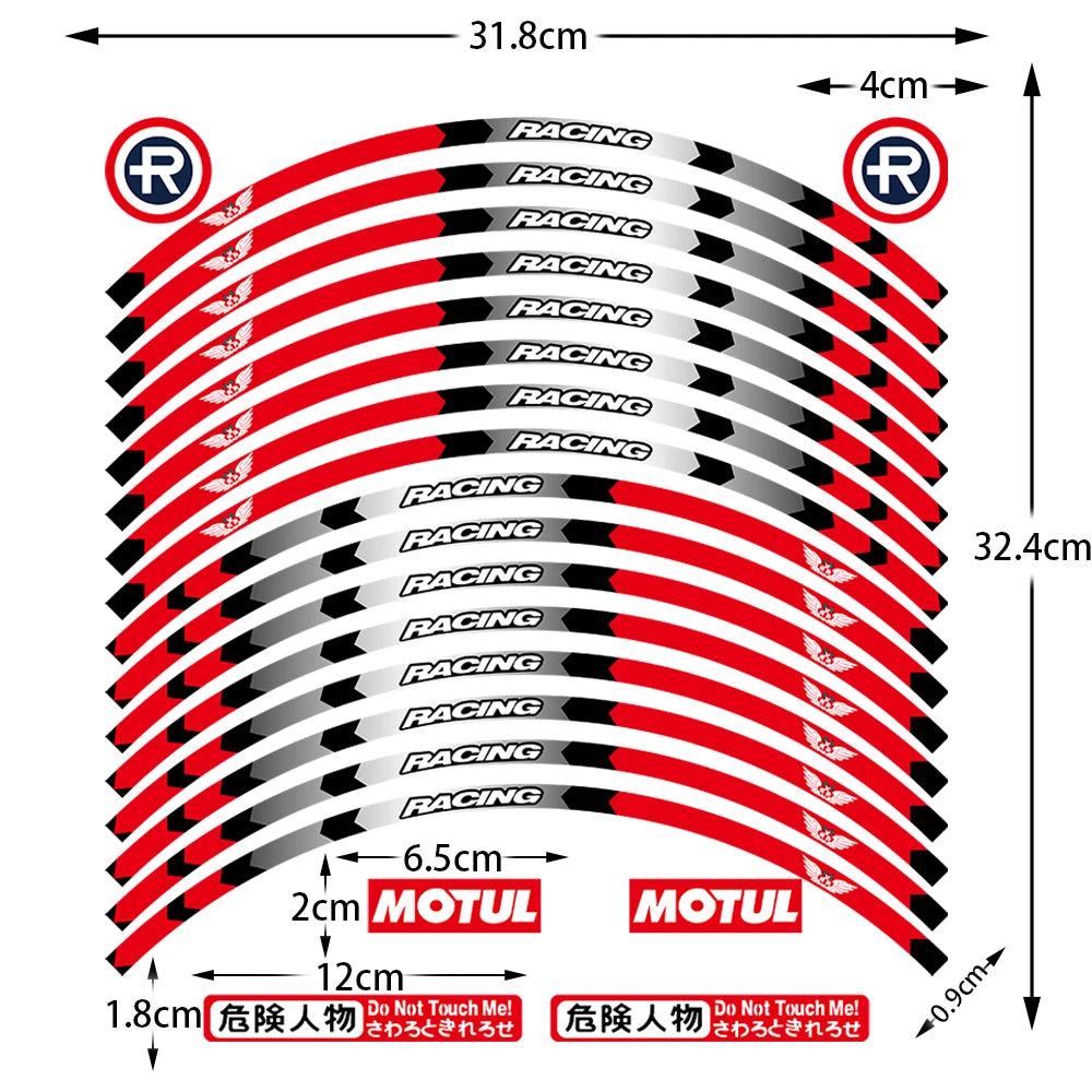 17" Universal Motorcycle Wheel Stickers Reflective Rim Tape Decals