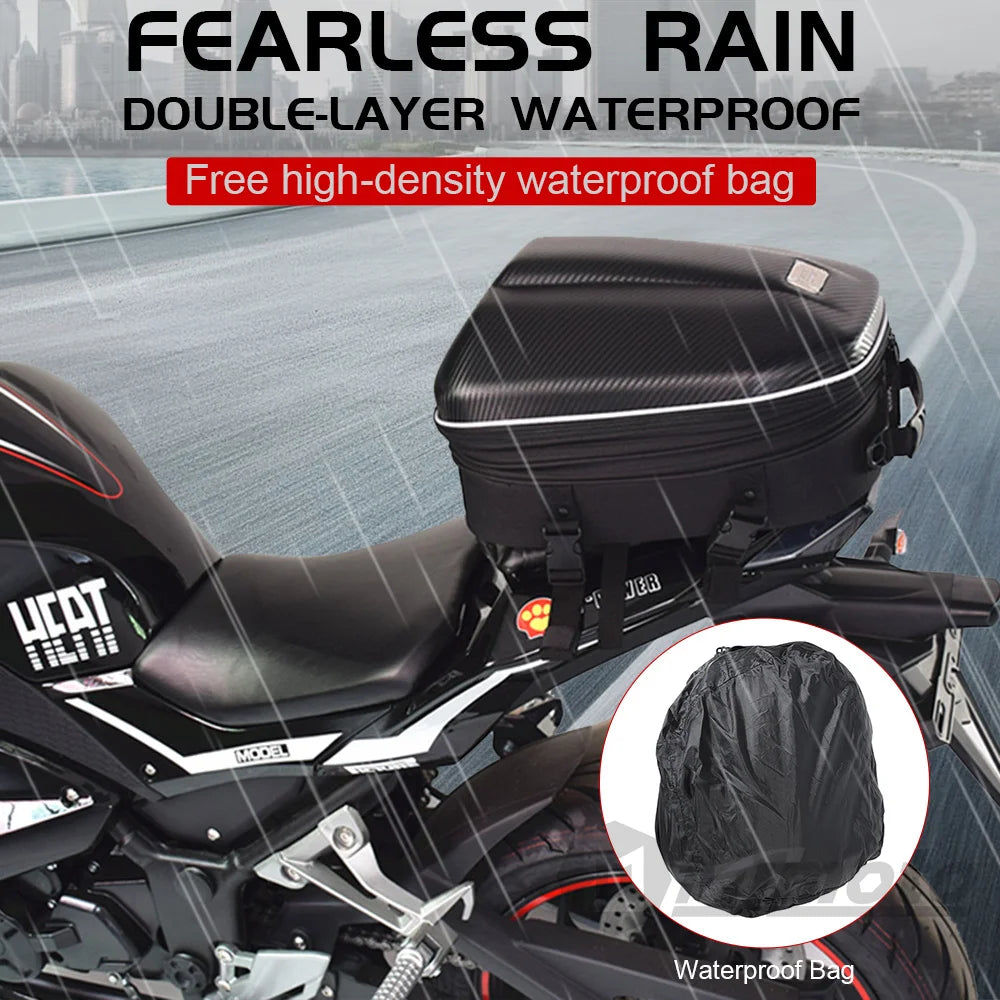 Motorcycle Tail Bag Carbon Fiber Shell Waterproof