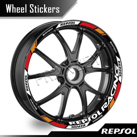 Repsol Motorcycle Wheel Sticker Reflective Stripe Tape Rim Decals Hub Accessories For: Xpro X24 / Xpro Roadster 250 / Vitacci GTX 250 / Vitacci Titan 250 / Vitacci XMT 250/ Venom Superbike / Venom X22r Max / Boom Bd250 / Italica Krypto