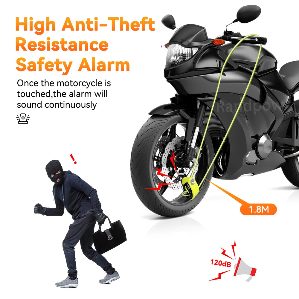 Motorcycle Disc Lock Waterproof Anti-Theft Padlock Alarm